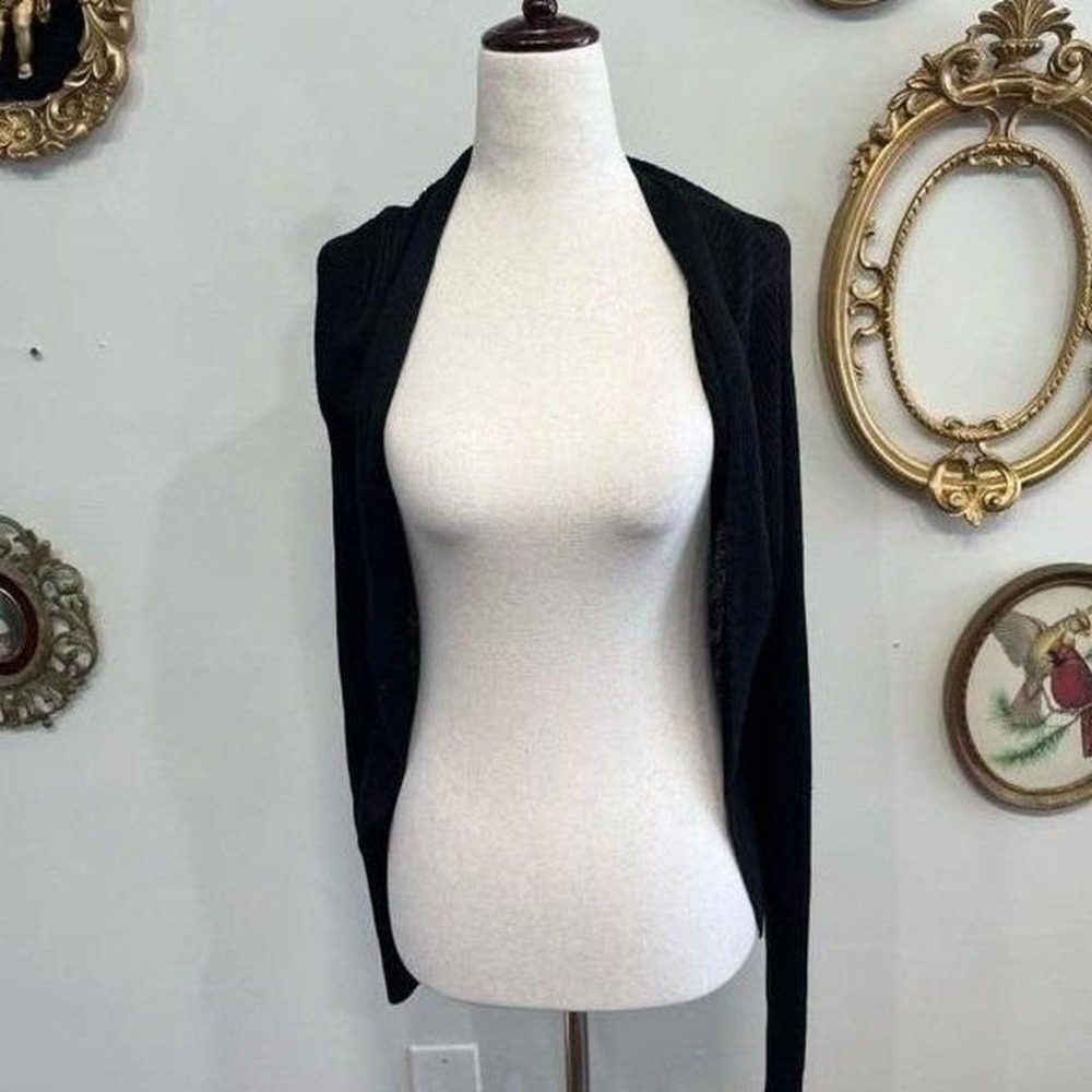 Theory Black Ribbed Knit Long Sleeve Cardigan Minimalist Goth Medium